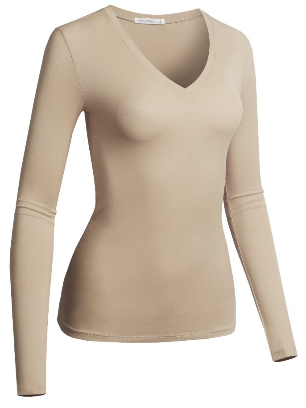 Active Basics Beige Nude V-Neck Long Sleeve Fitted Top Size L NWT